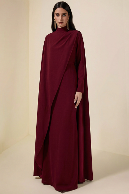 Cape Asymmetrical  Ruched Maxi Dress