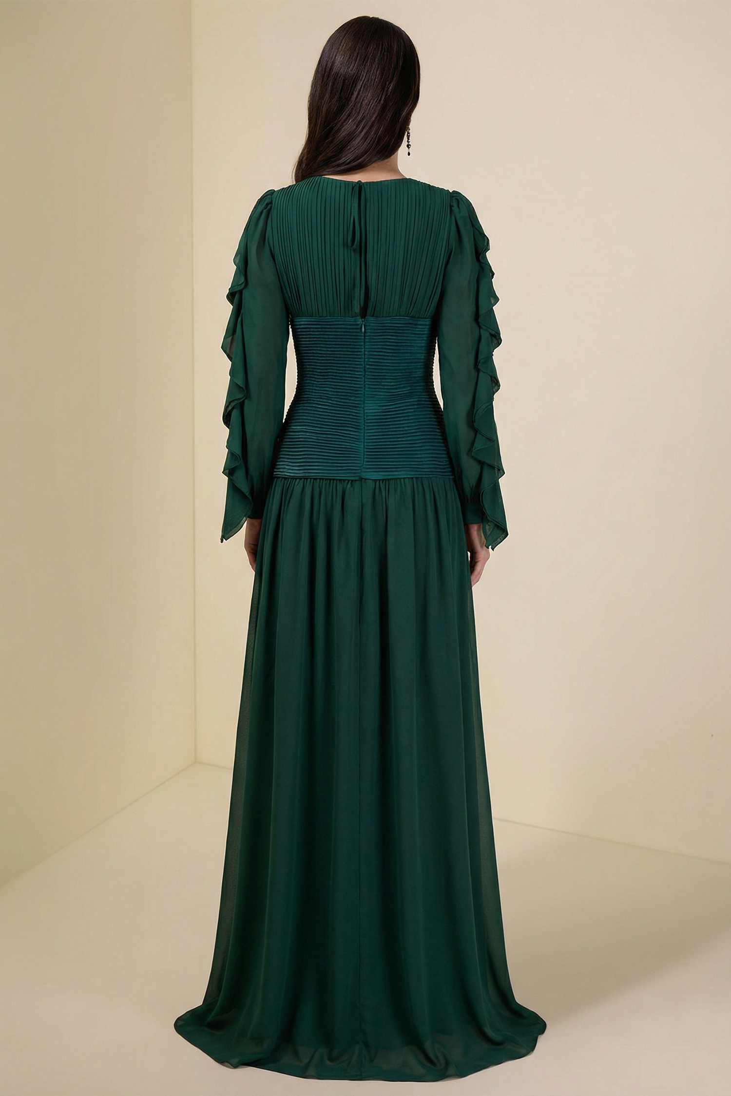 Chiffon Ruched Ruffle Maxi Dress