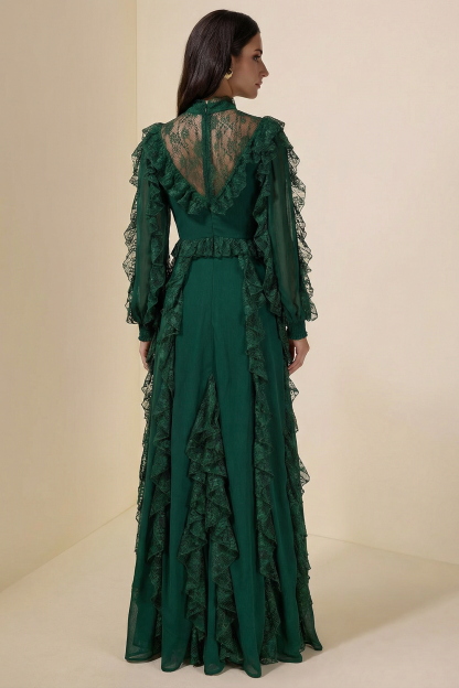 Lace Splicing Chiffon Maxi Dress