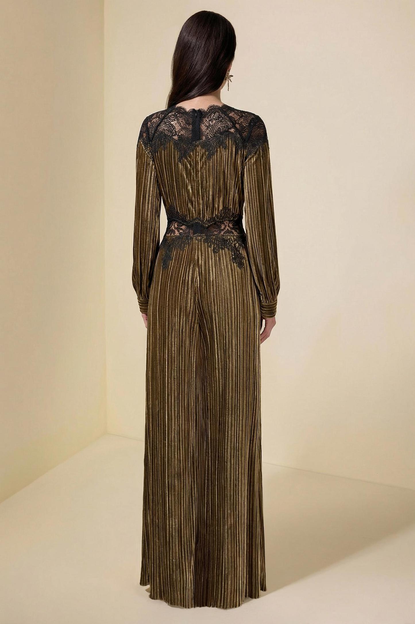 Velvet Splicing Lace Maxi Dress