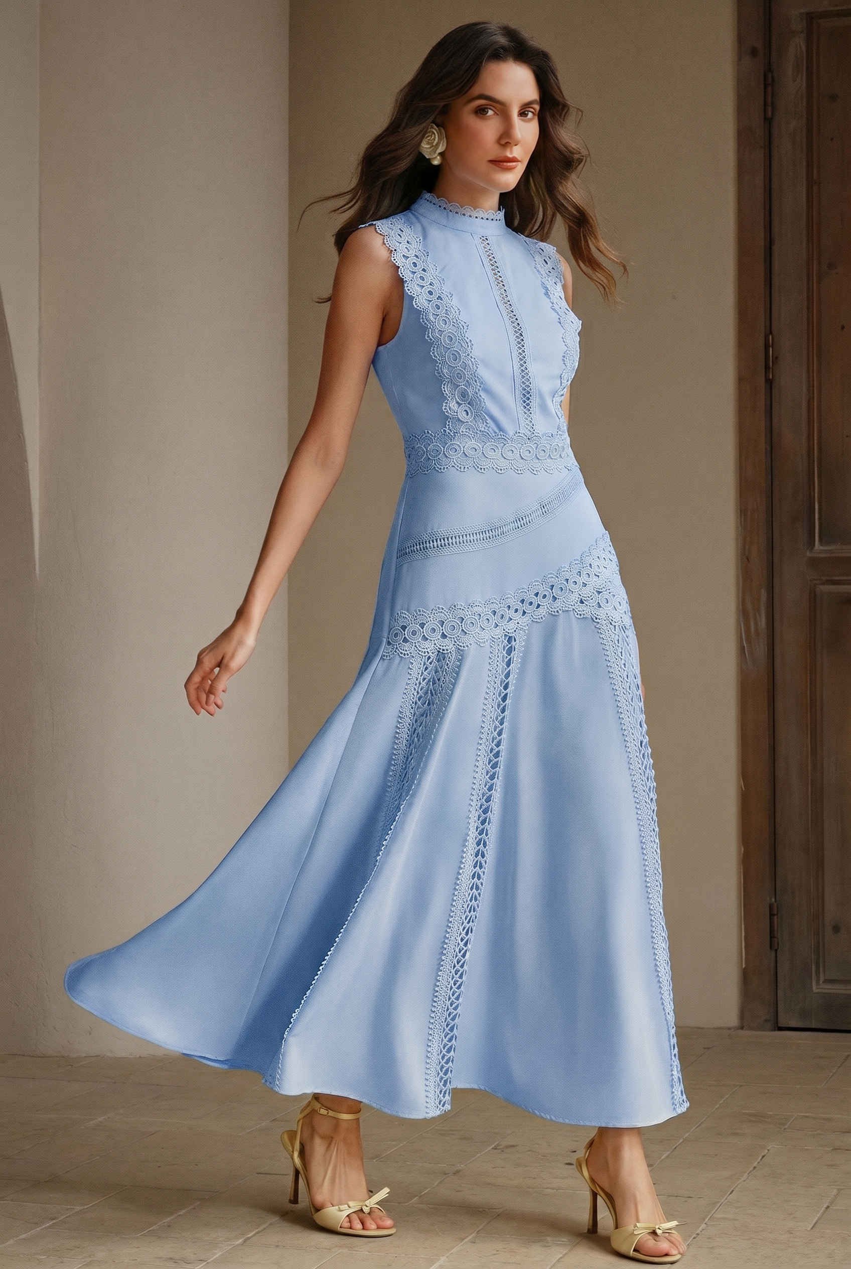 Solid Lace Sleeveless Maxi Dress