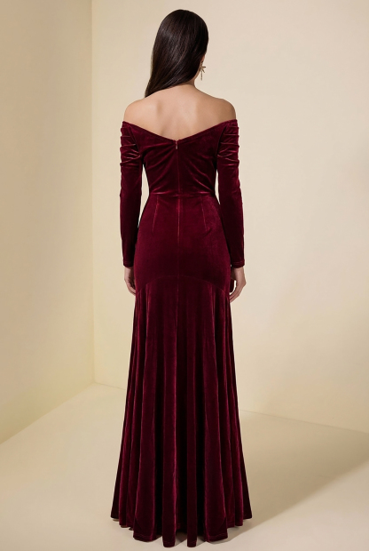 Velvet Solid Off-Shoulder Maxi Dress
