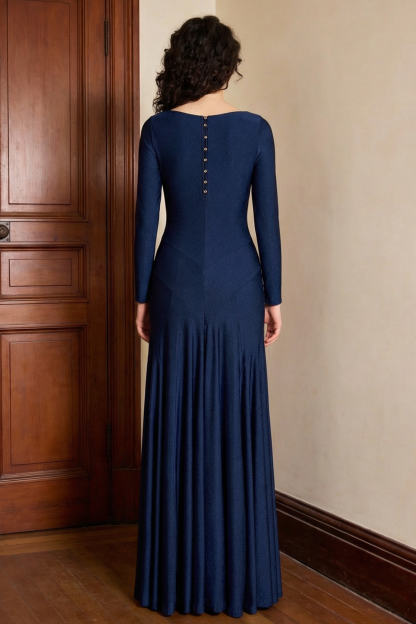 Solid Long Sleeve Metal Button Maxi Dress