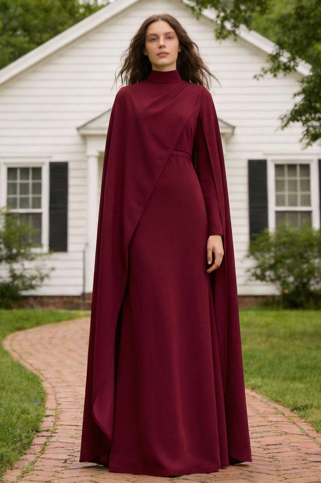 Cape Asymmetrical  Ruched Maxi Dress