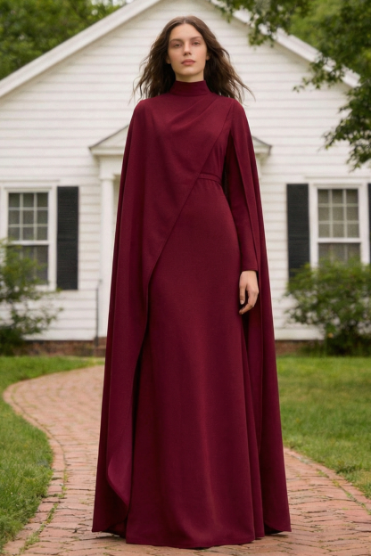 Cape Asymmetrical  Ruched Maxi Dress