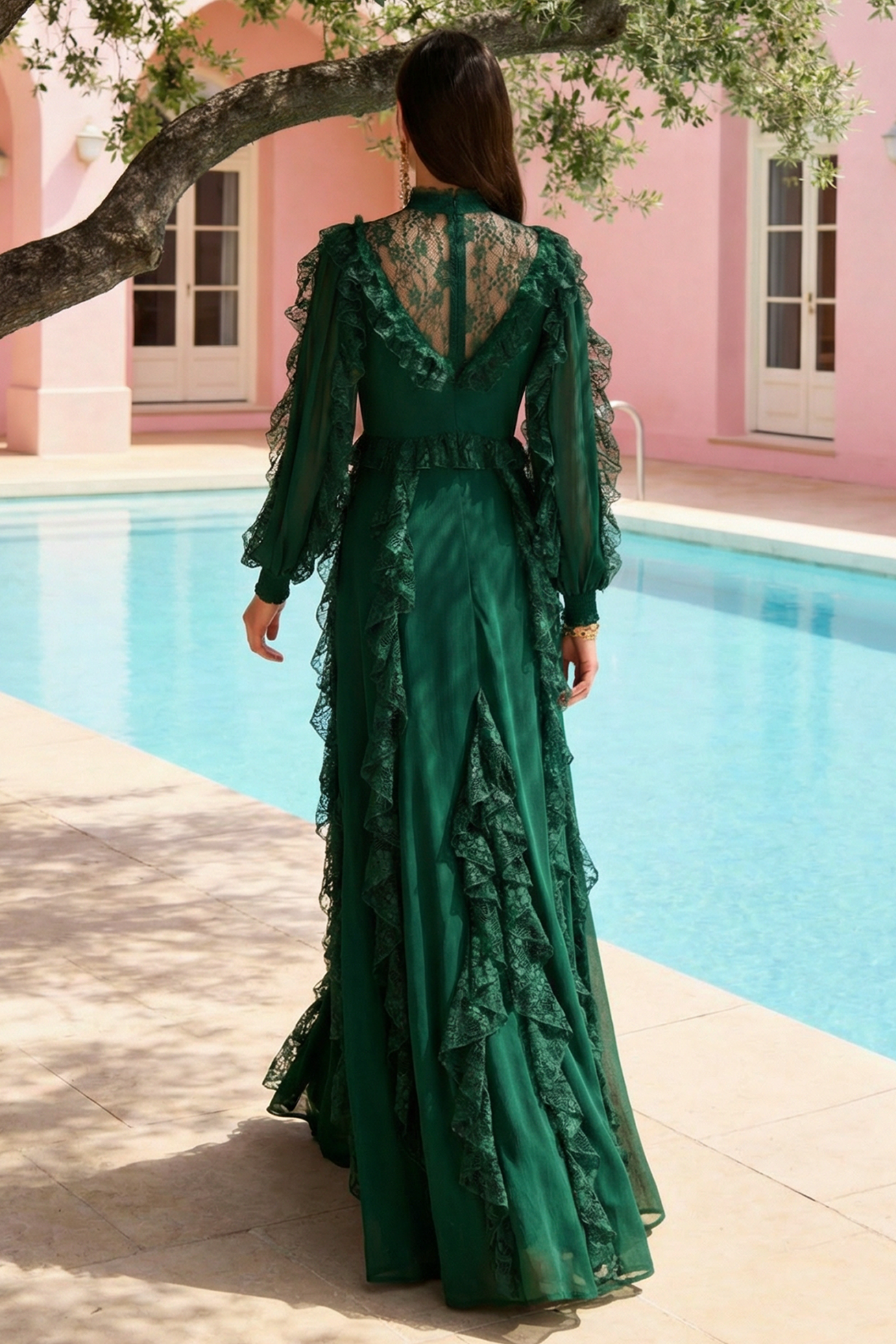 Lace Splicing Chiffon Maxi Dress