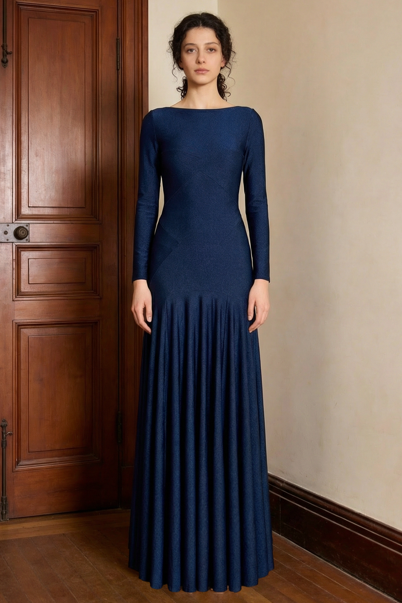 Solid Long Sleeve Metal Button Maxi Dress