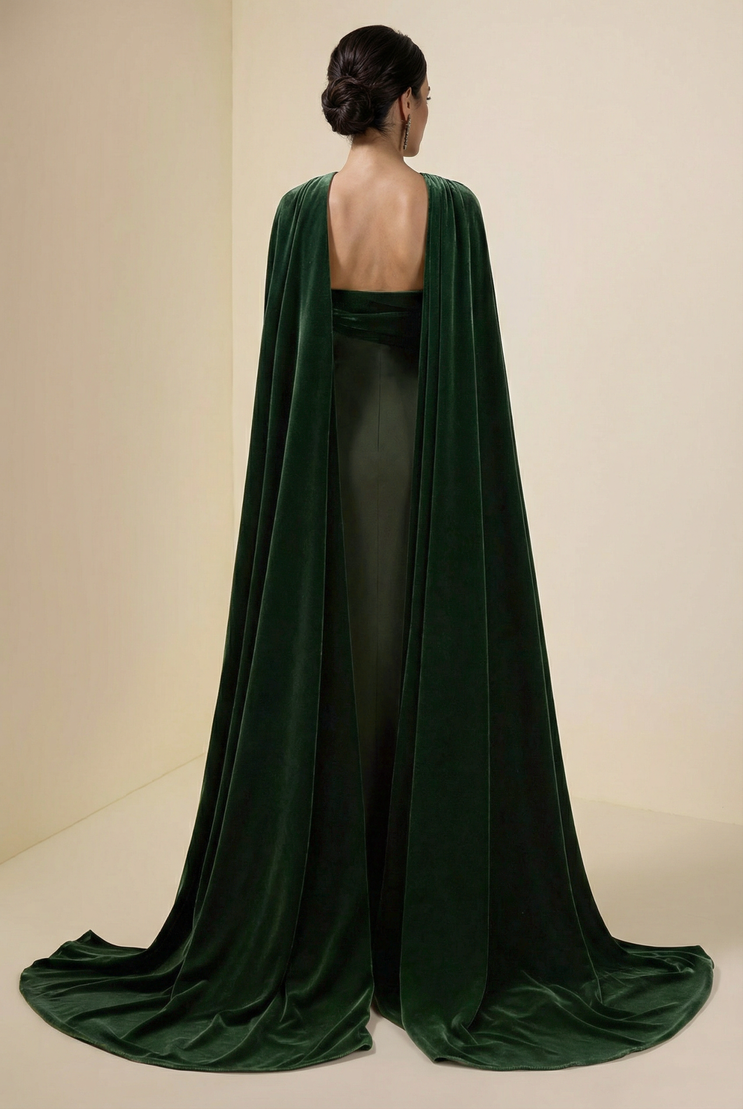 Off-Shoulder Slit Maxi Dress With Velvet Cape