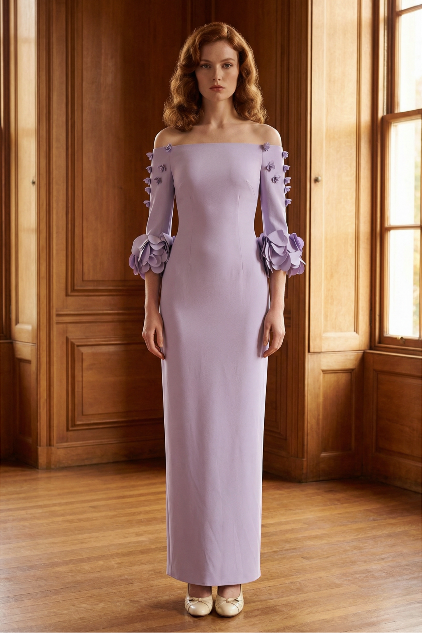 Solid 3D Flower One-Shoulder Maxi Dress