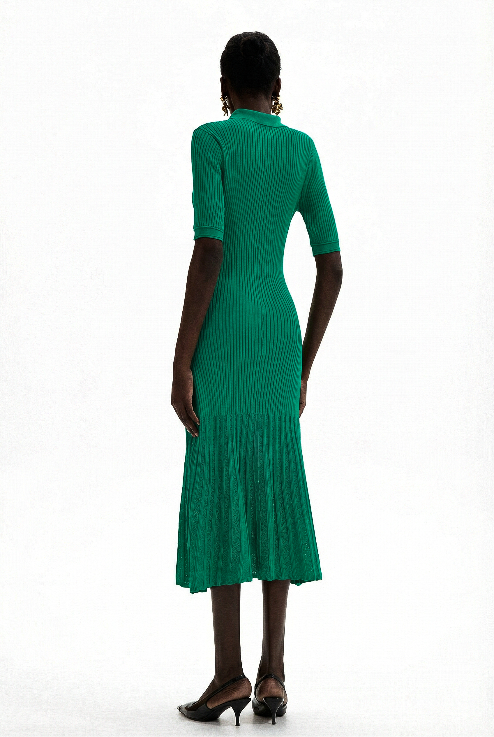 Jersey Flapped Metal Button Midi Dress