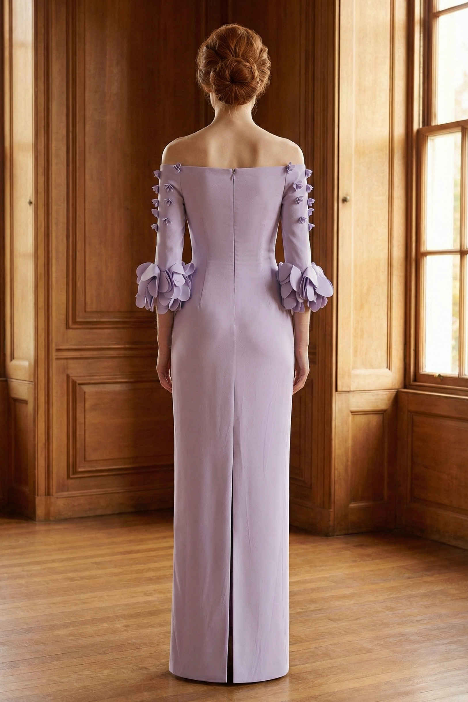 Solid 3D Flower One-Shoulder Maxi Dress