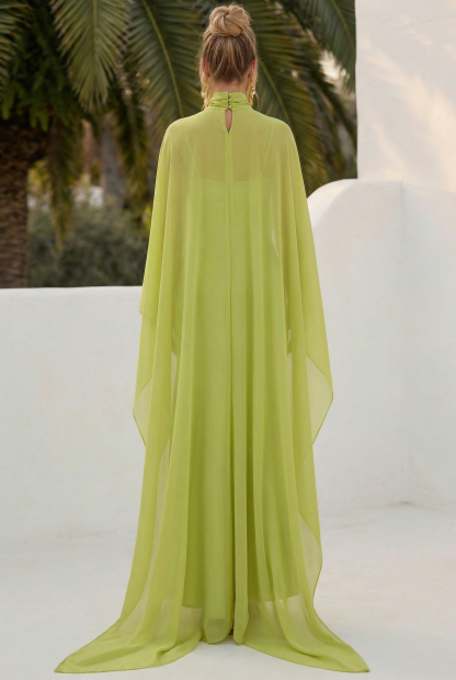 Slip Satin Maxi Dress With Chiffon Cape