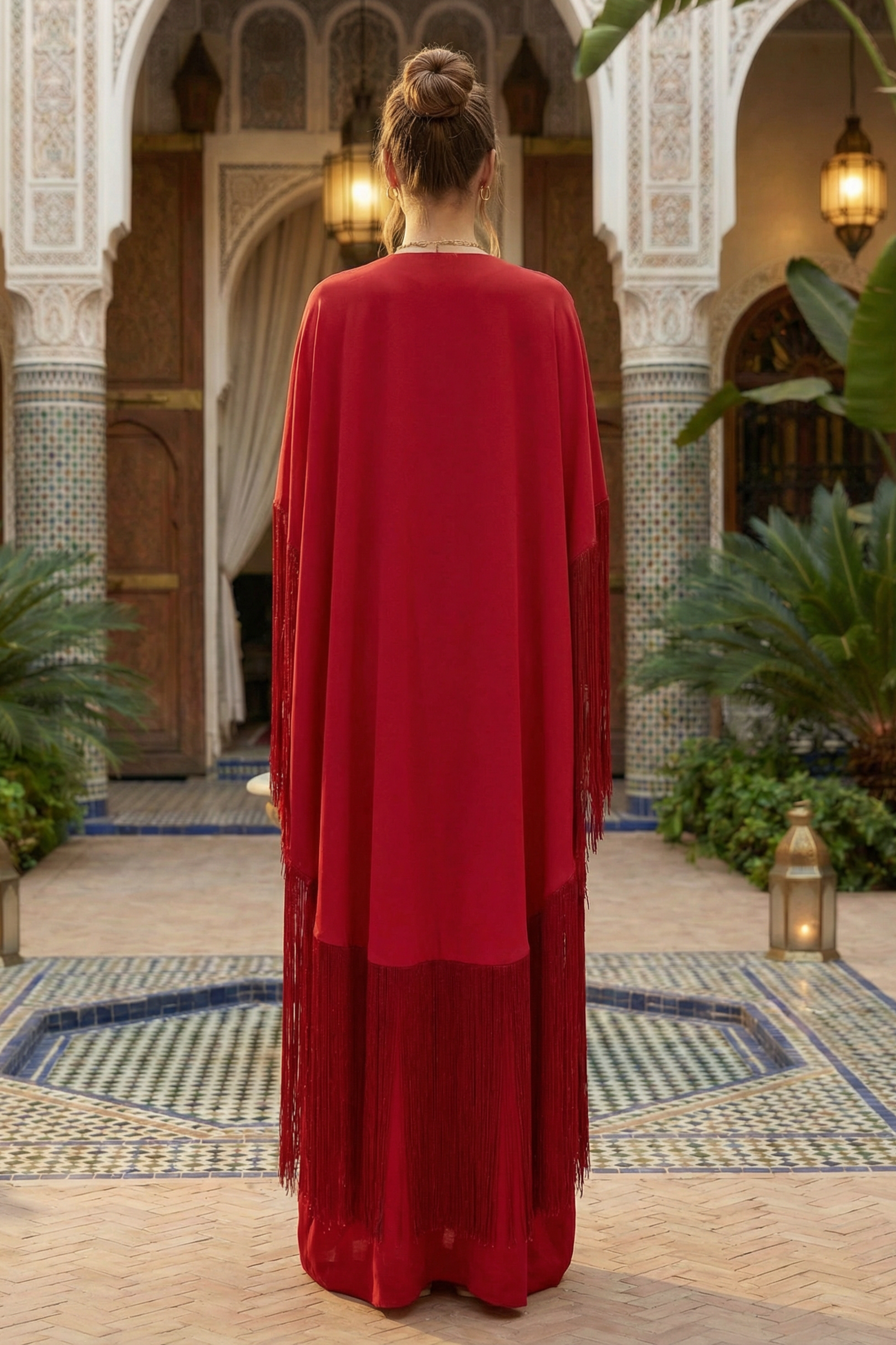 Solid Tie-Up Tassel Cape Sleeve Maxi Dress