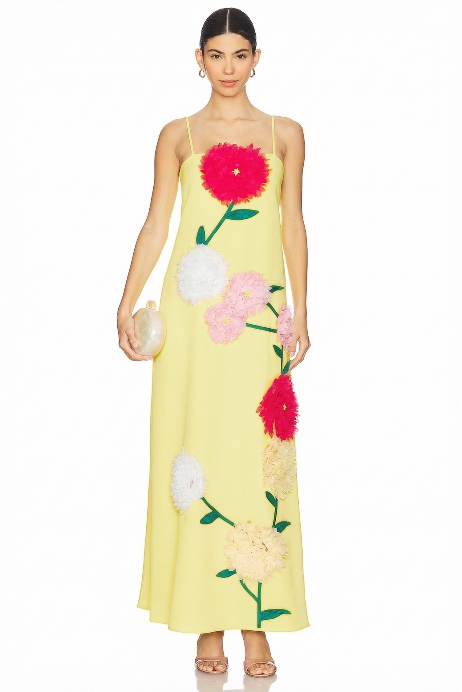 3D Flower Sleeveless Backless Midi Dress