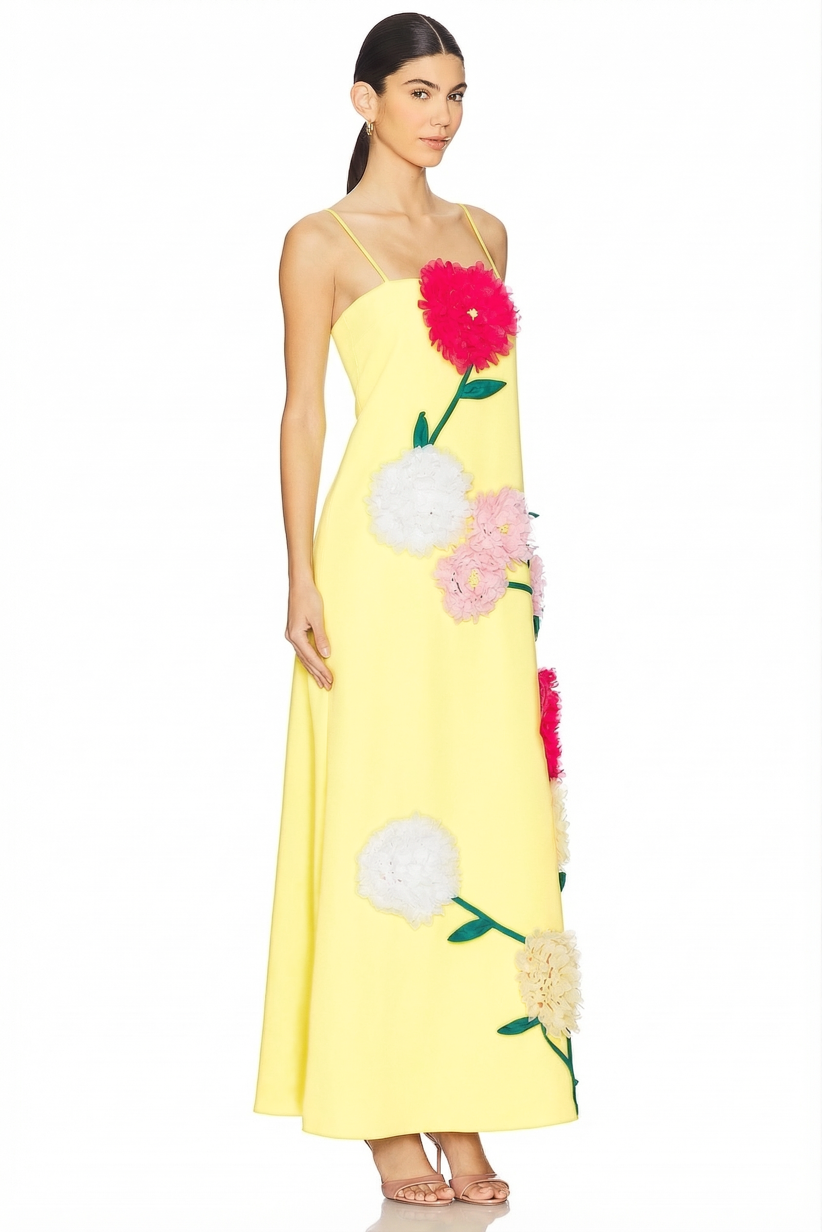 3D Flower Sleeveless Backless Midi Dress