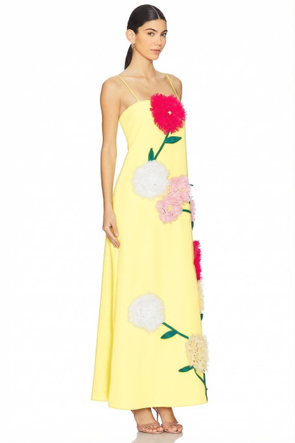 3D Flower Sleeveless Backless Midi Dress