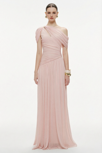 Solid One Shoulder Cape Sleeve Maxi Dress