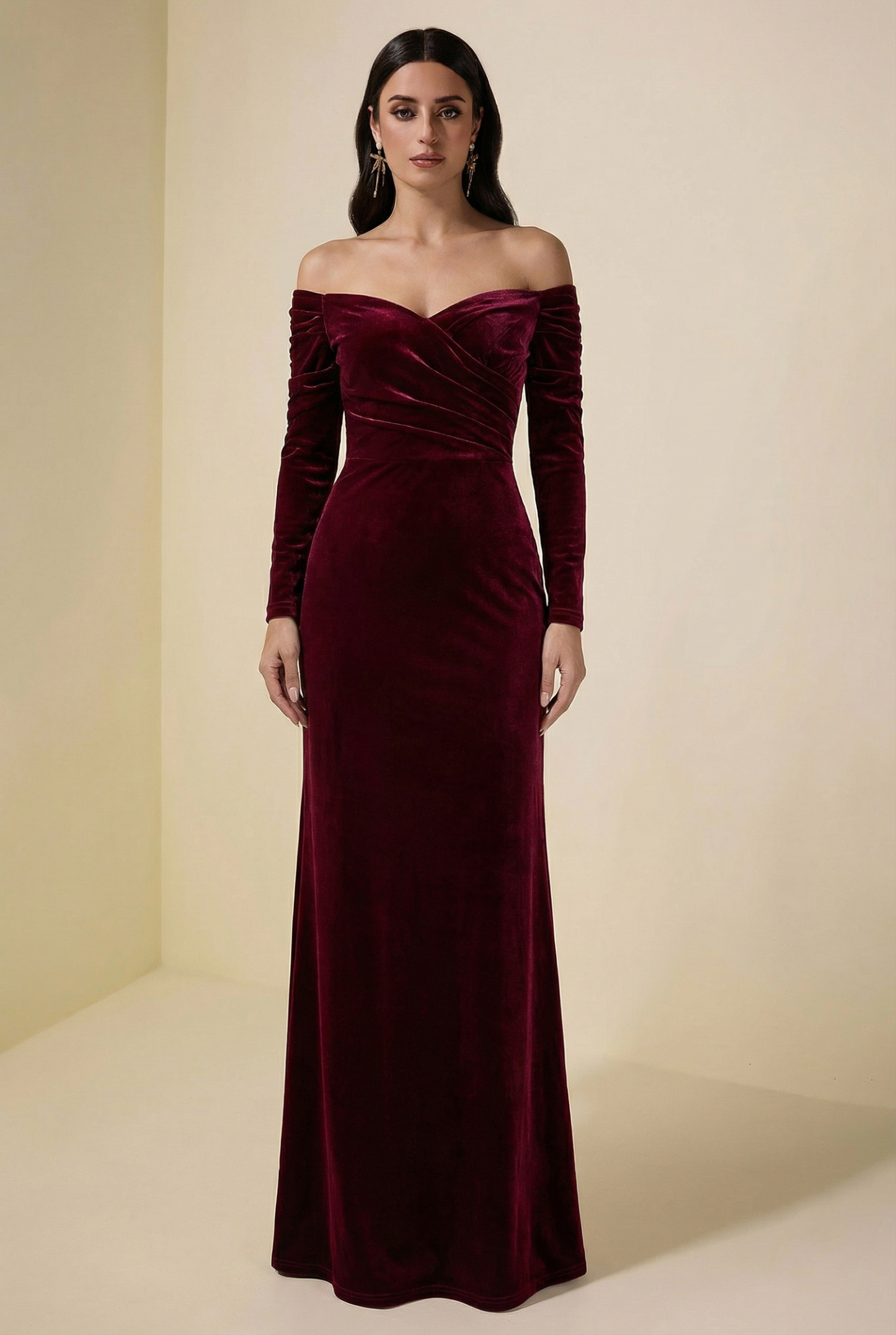 Velvet Solid Off-Shoulder Maxi Dress