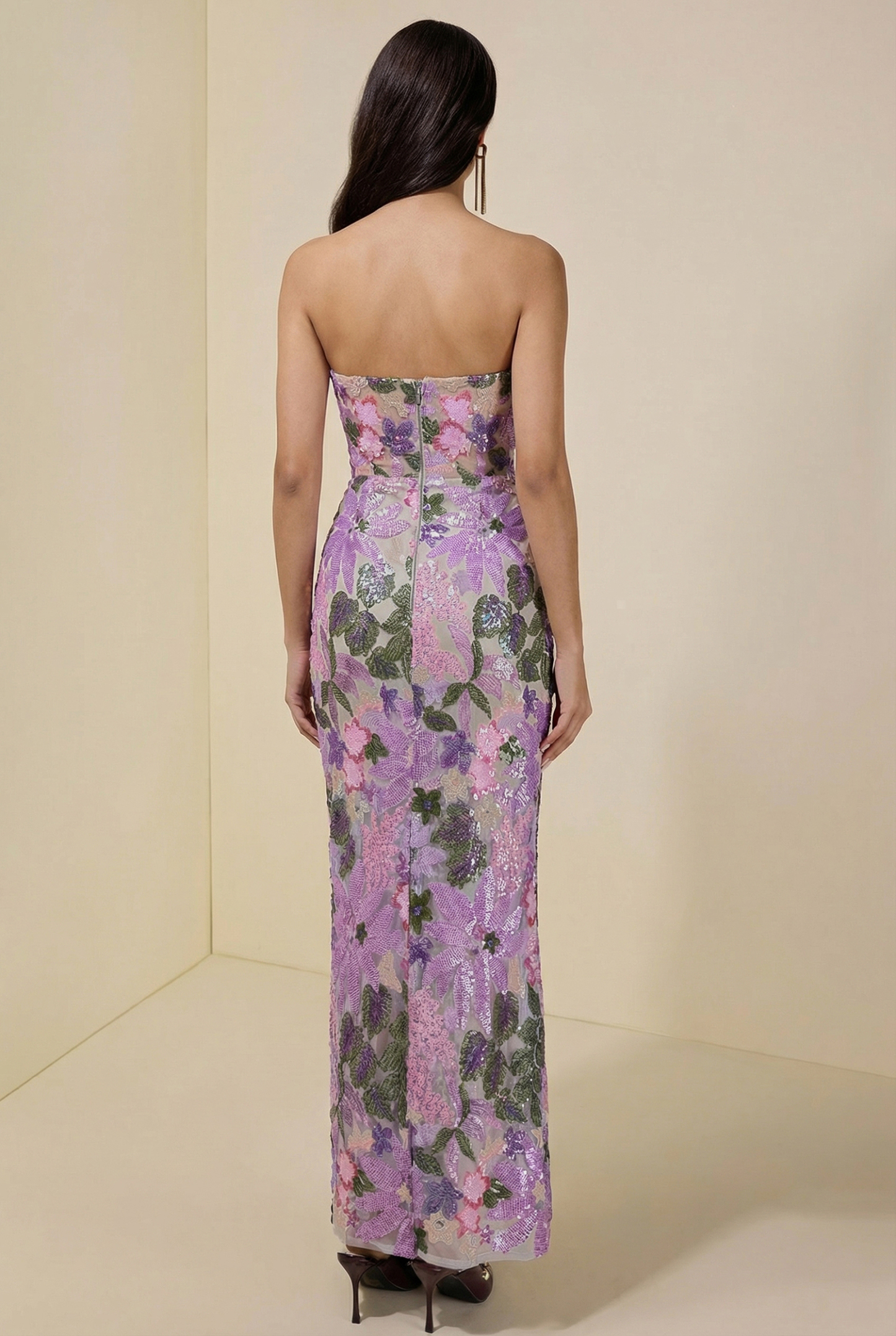 Sequin Embroidered Off-Shoulder Split Maxi Dress