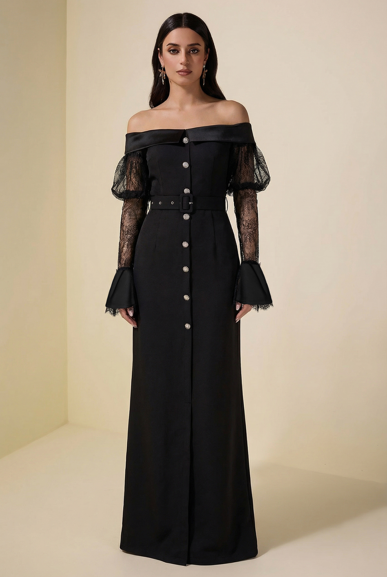 Lace See-Through Off-Shoulder Maxi Dress