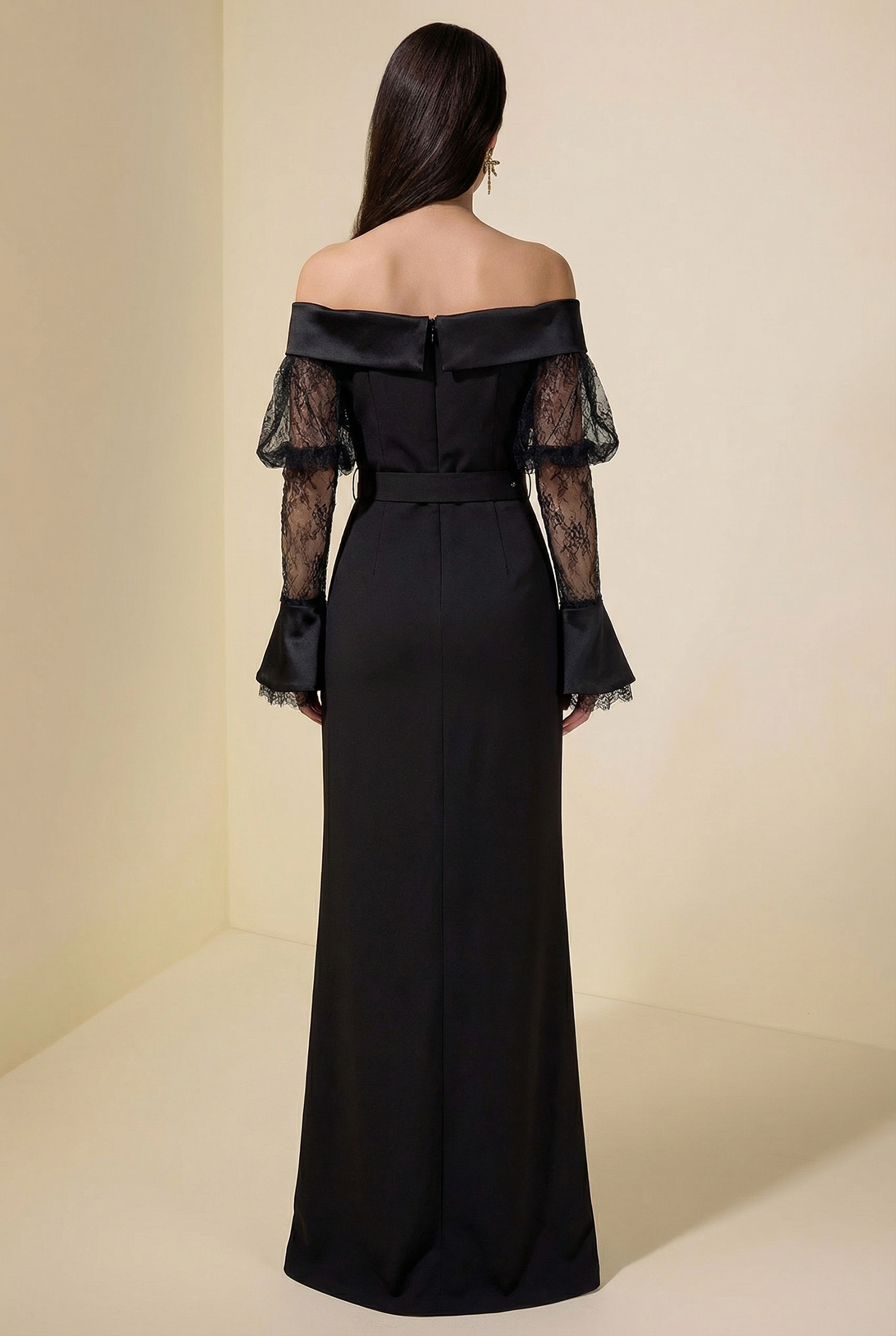 Lace See-Through Off-Shoulder Maxi Dress