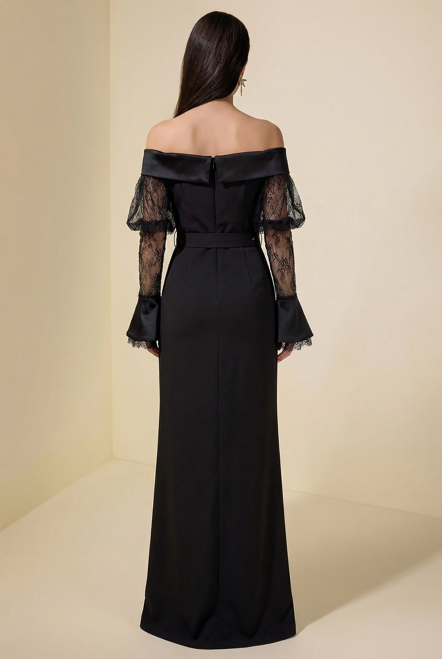 Lace See-Through Off-Shoulder Maxi Dress