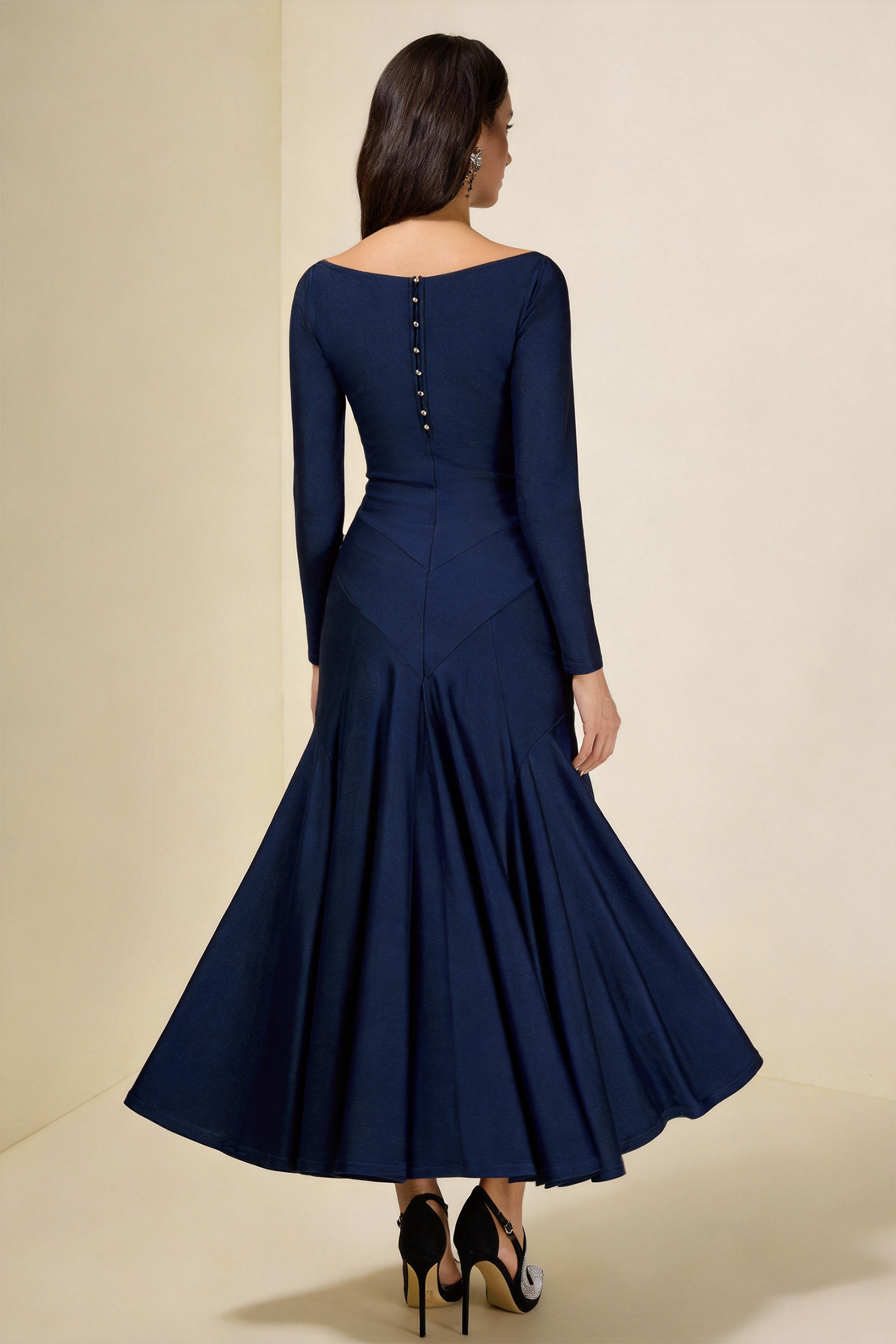 Solid Long Sleeve Metal Button Maxi Dress