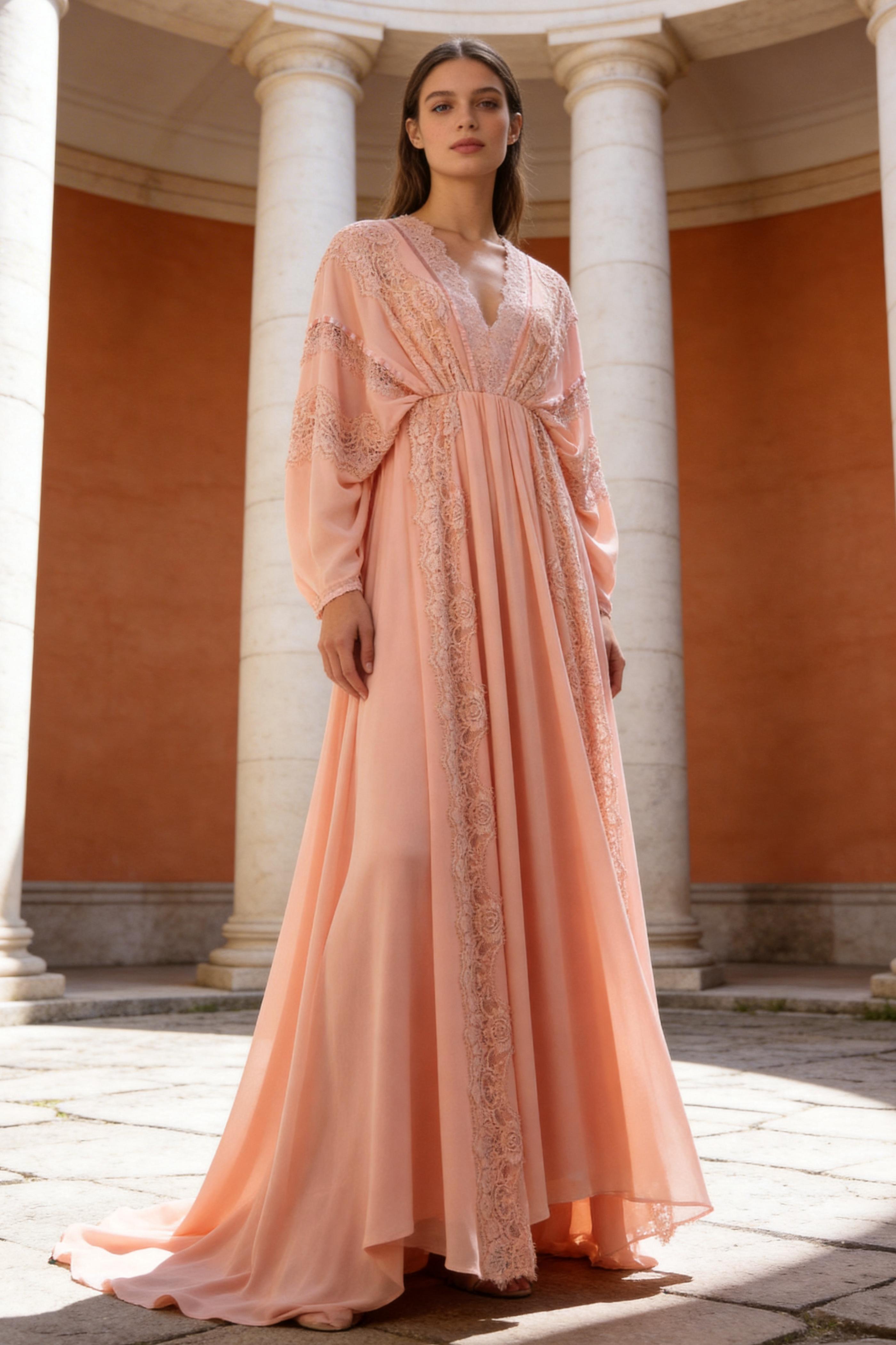 Lace Chiffon Batwing Sleeve Maxi Dress