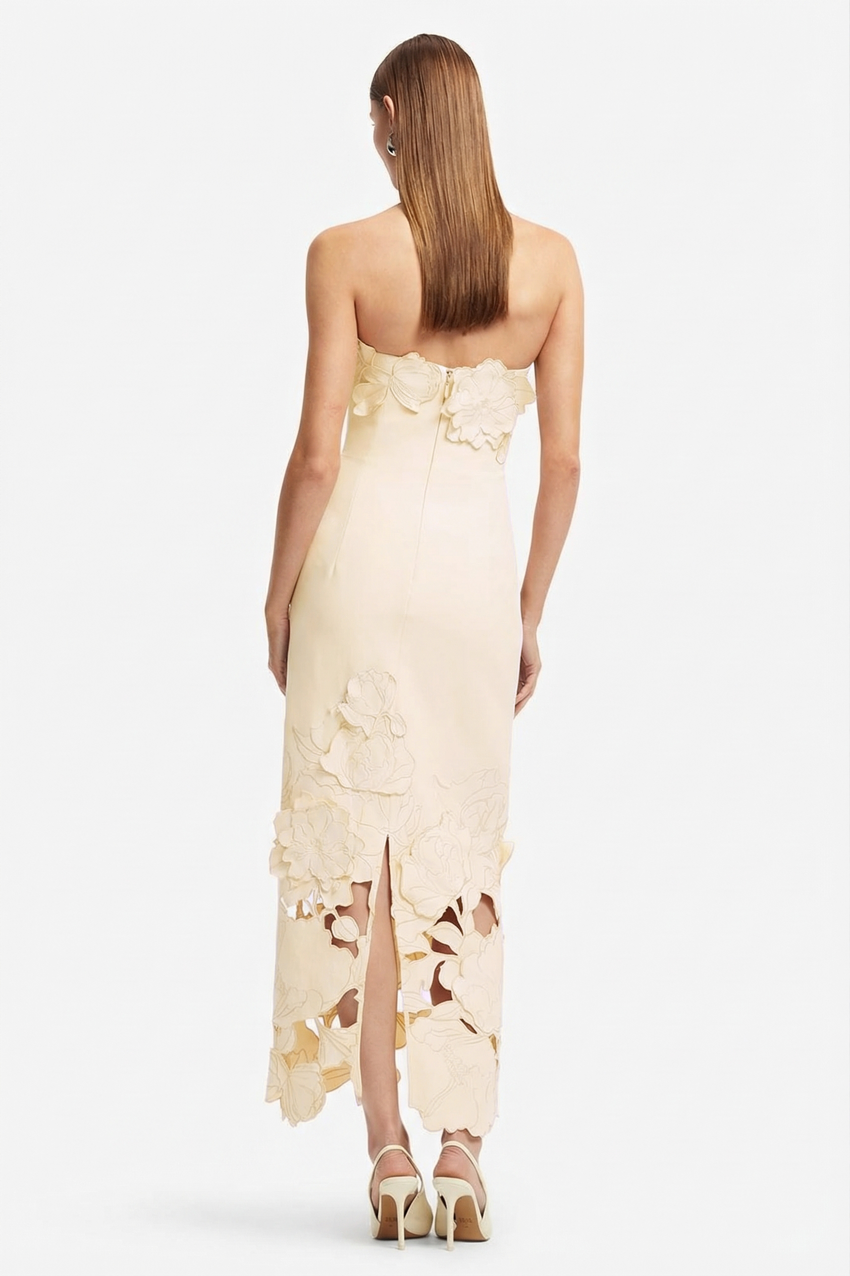 Off-Shoulder Floral Appliquéd Midi Dress