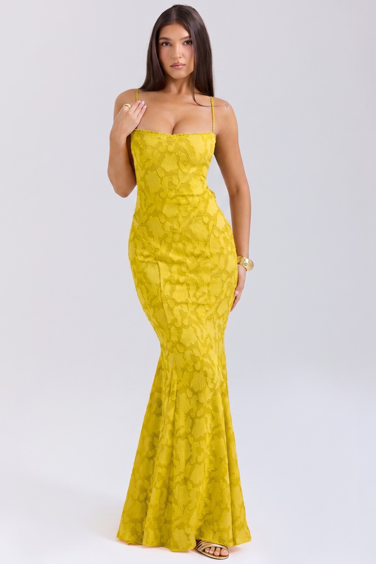 Burn-Out Tie-Up Lace Frill Maxi Dress