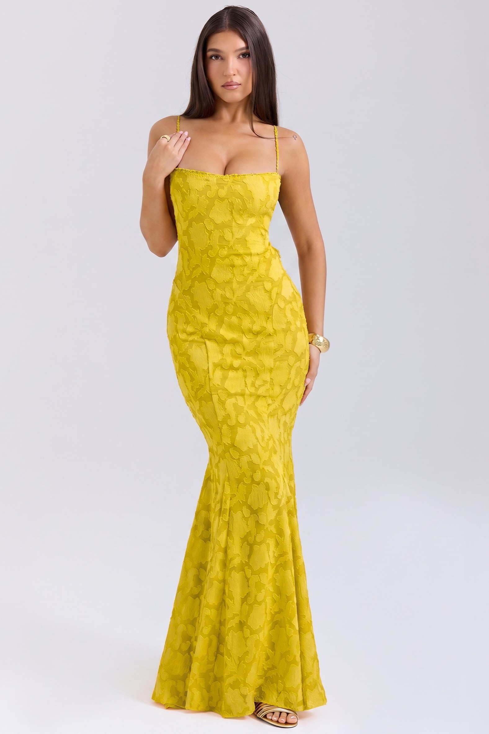 Burn-Out Tie-Up Lace Frill Maxi Dress