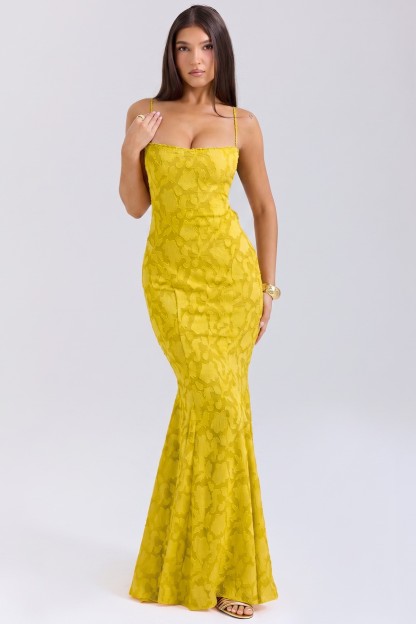 Burn-Out Tie-Up Lace Frill Maxi Dress