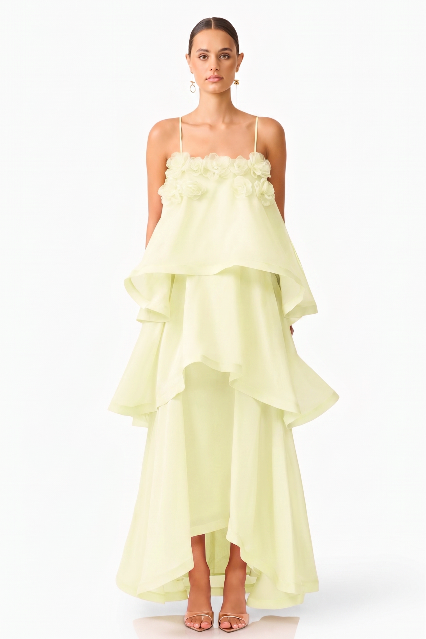 3D Flower Ruffle Slip Midi Dress