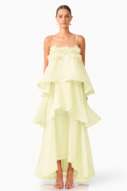 3D Flower Ruffle Slip Midi Dress