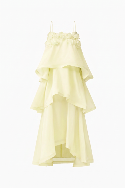 3D Flower Ruffle Slip Midi Dress