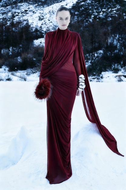 Gathering Asymmetrical Cape Maxi Dress