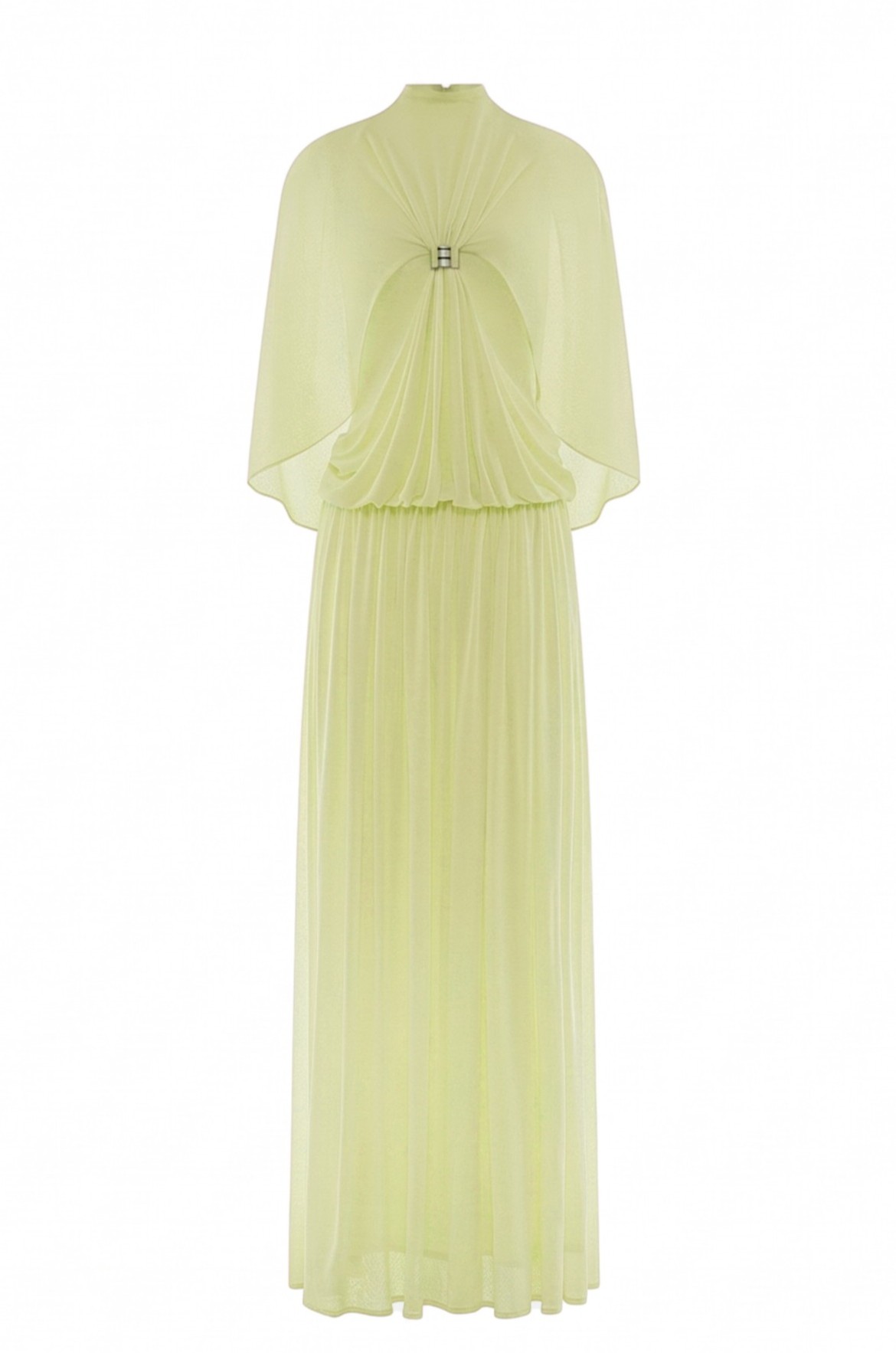 Gathering Metal Decorations Cape Sleeve Maxi Dress