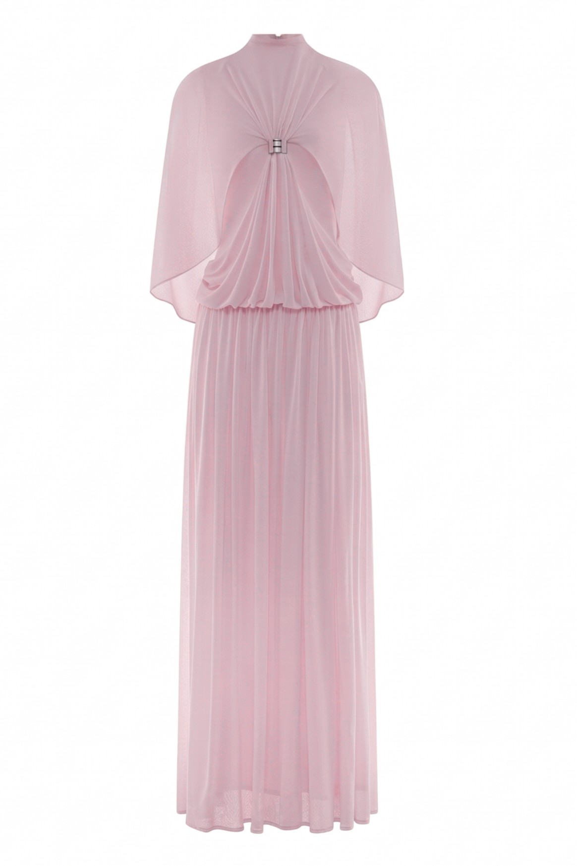 Gathering Metal Decorations Cape Sleeve Maxi Dress