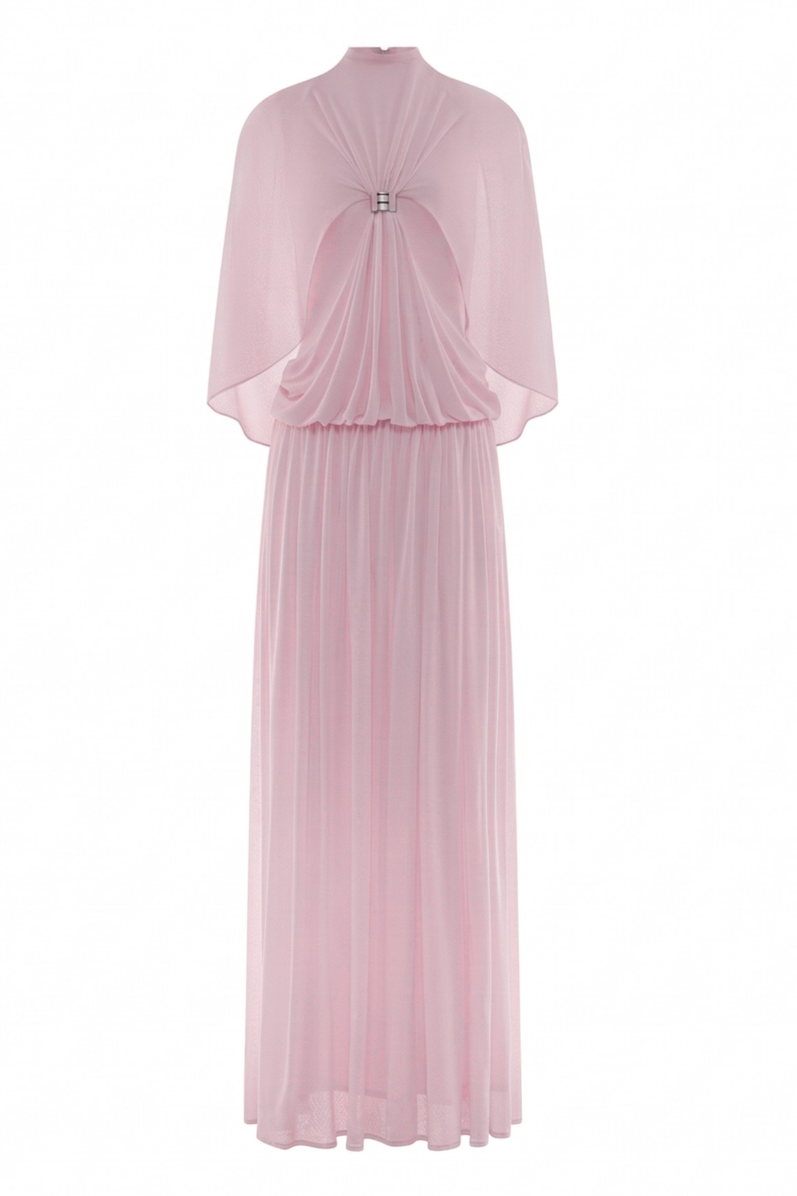Gathering Metal Decorations Cape Sleeve Maxi Dress