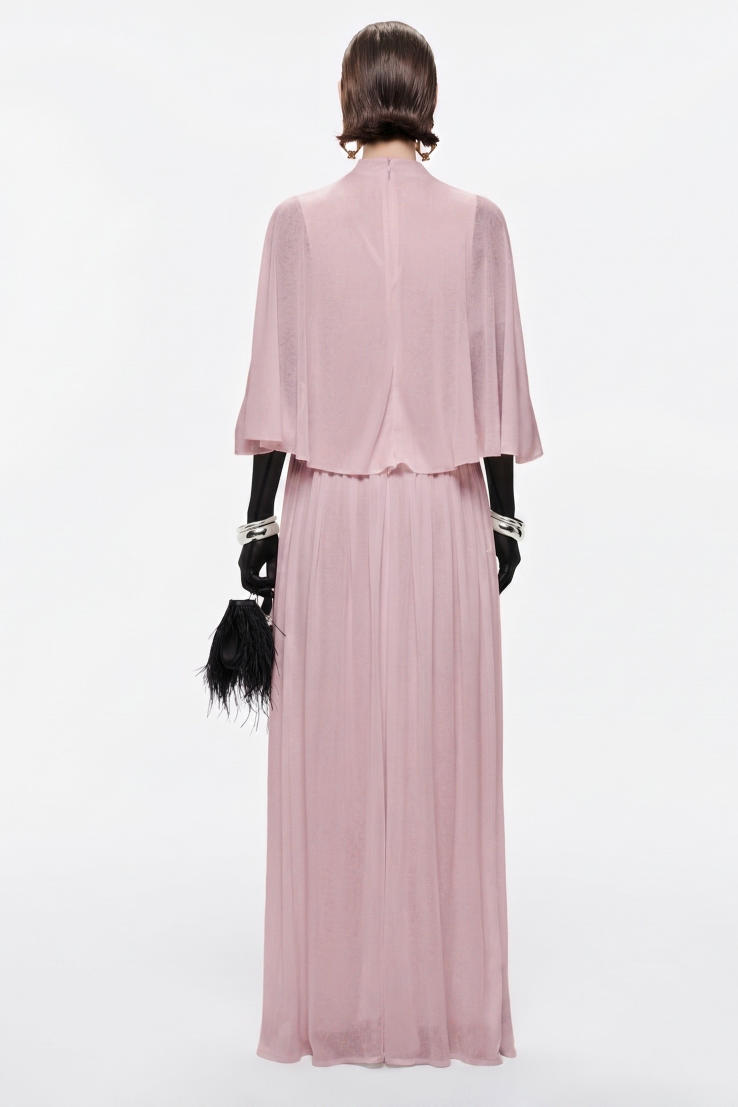 Gathering Metal Decorations Cape Sleeve Maxi Dress