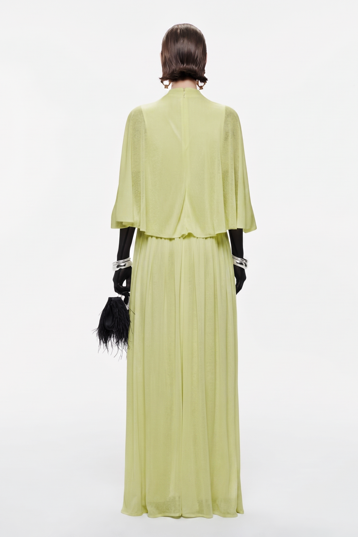 Gathering Metal Decorations Cape Sleeve Maxi Dress