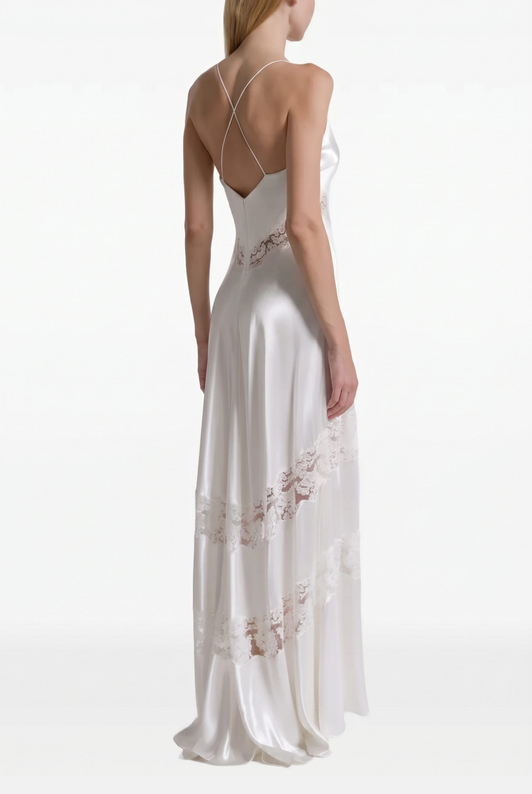 Lace Satin Sweetheart Neck Midi Dress
