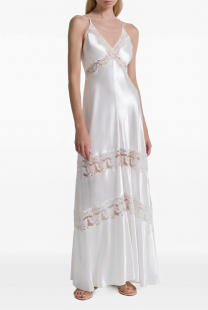 Lace Satin Sweetheart Neck Midi Dress