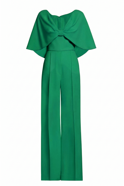V-Neck Bow Cape Sleeve Jumpsuit