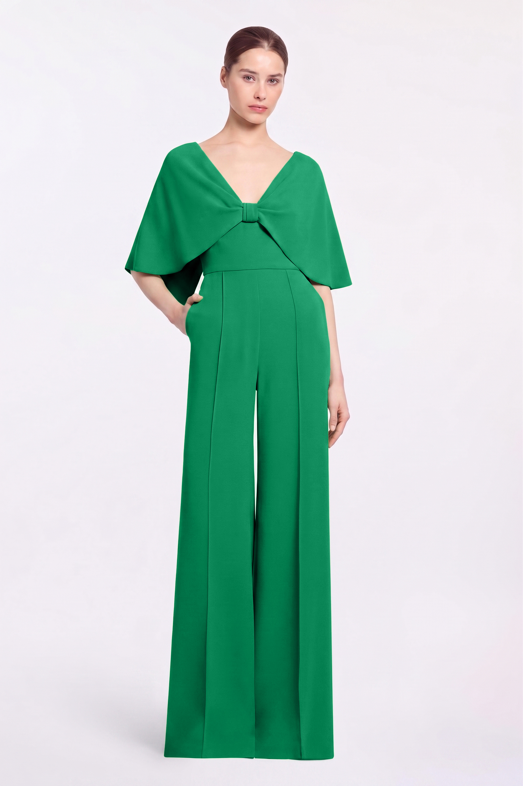 V-Neck Bow Cape Sleeve Jumpsuit