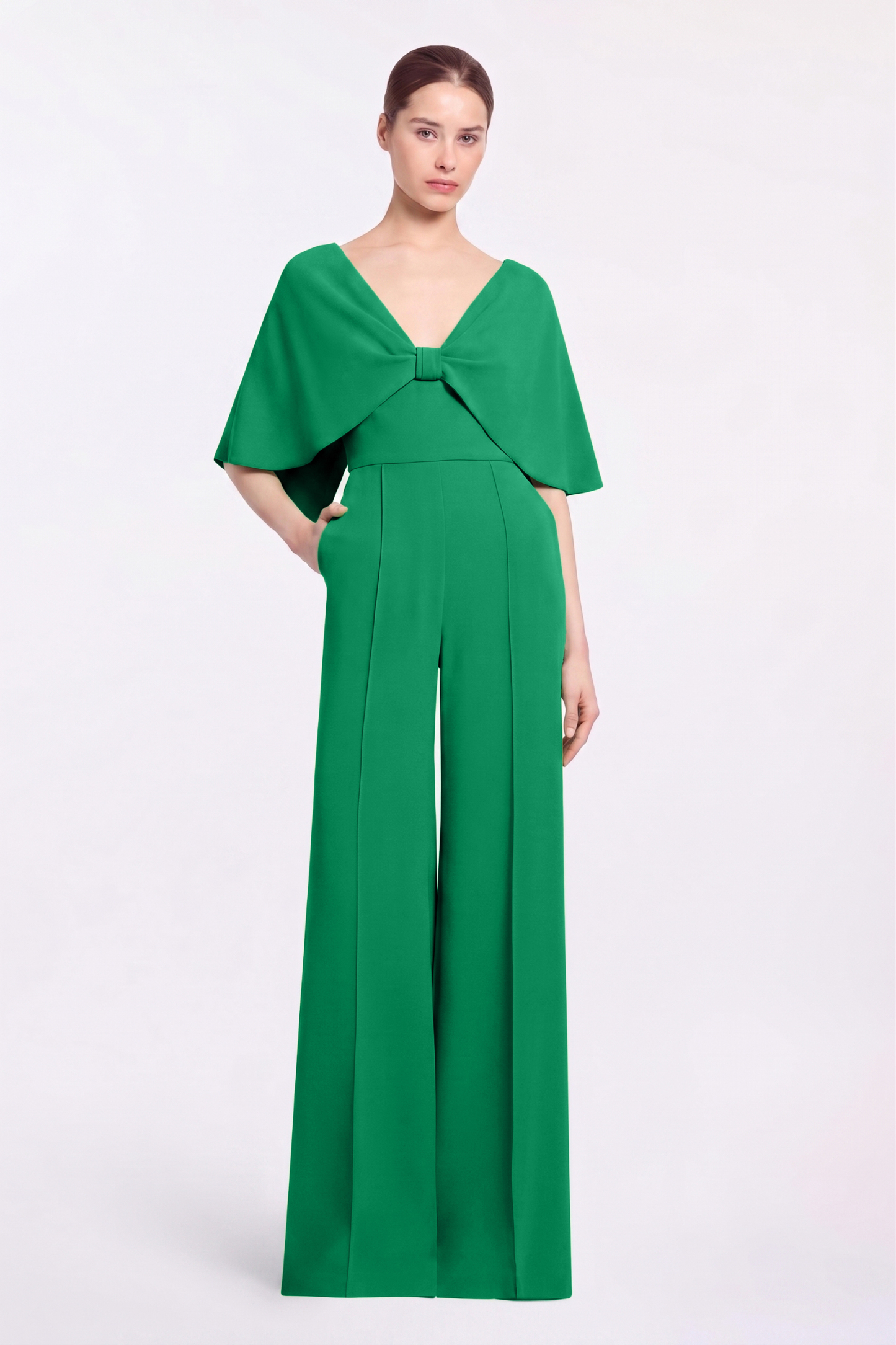 V-Neck Bow Cape Sleeve Jumpsuit