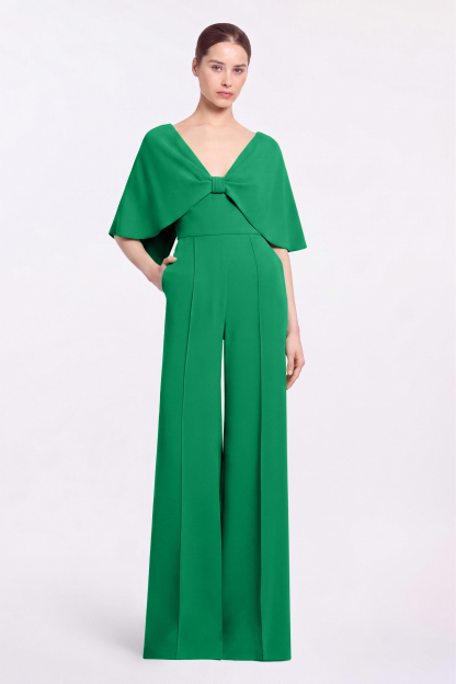 V-Neck Bow Cape Sleeve Jumpsuit