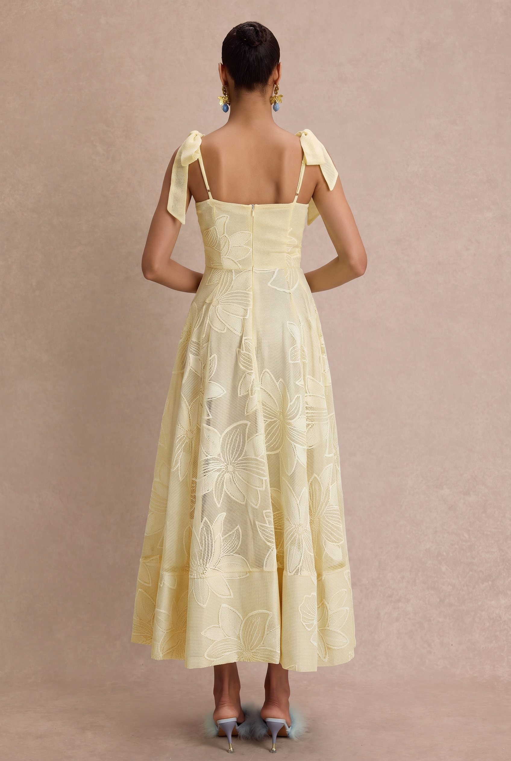 Embroidered Sweetheart Neck Slip Midi Dress