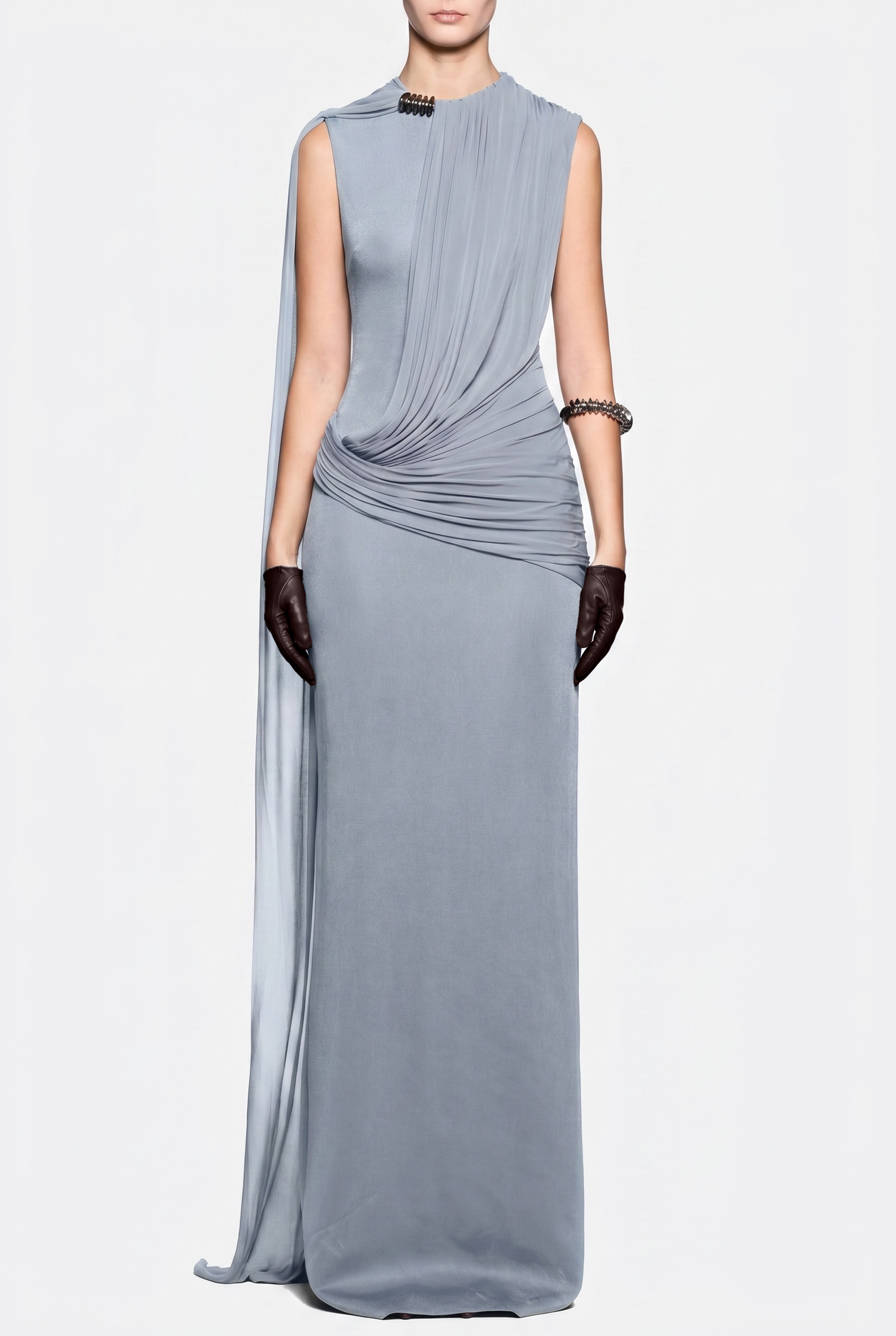 Sleeveless Cape Draped Maxi Dress