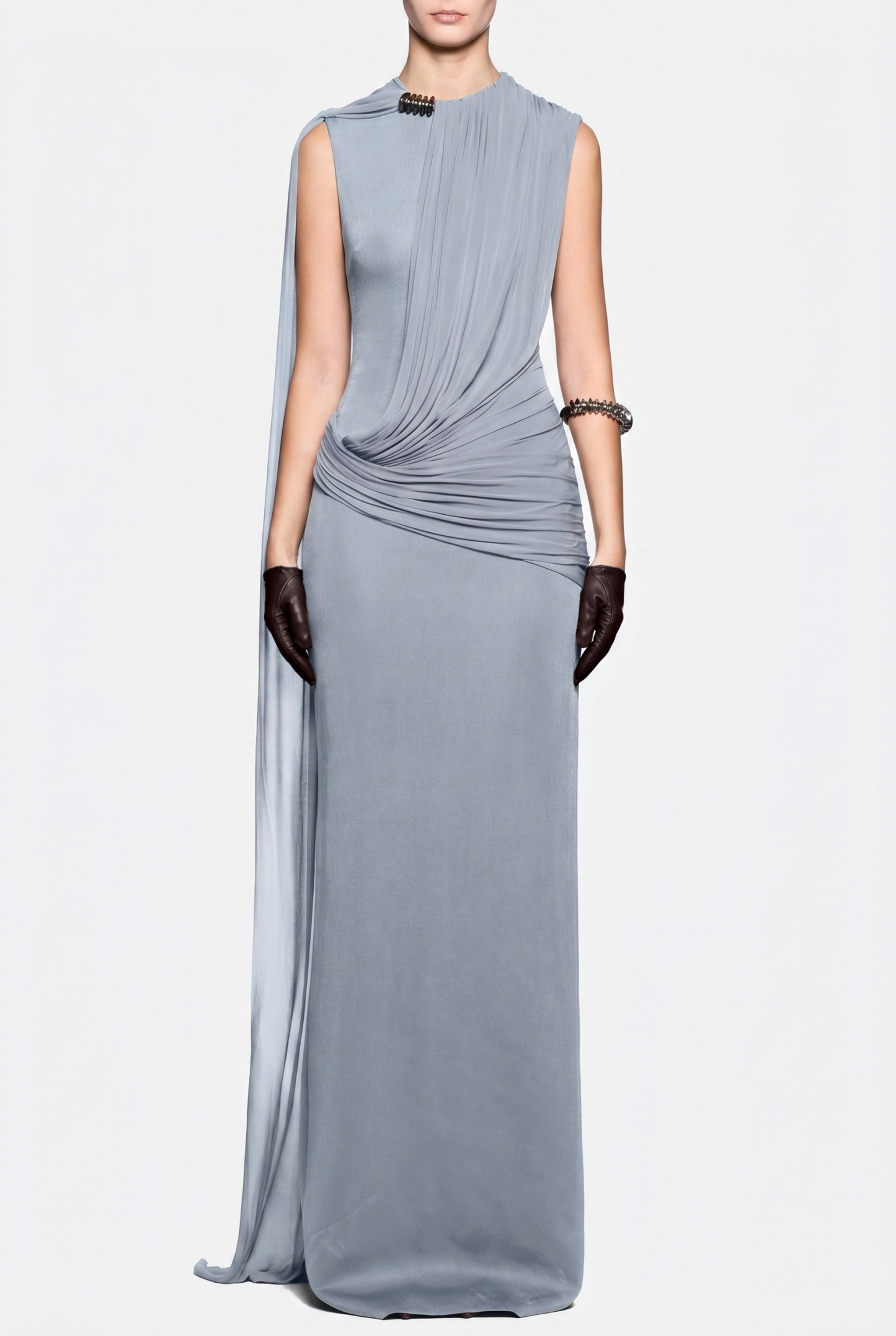 Sleeveless Cape Draped Maxi Dress
